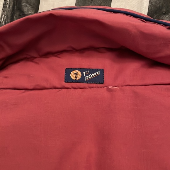 Vintage 80s 1st Down Sz 14 Burgundy & Navy Puff Sleeve 100% Goose Down Ski Coat - Picture 10 of 13